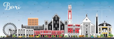 Bari İtalya şehir manzarası ile gri binalar ve mavi gökyüzü. Vektör çizim. İş seyahat ve Turizm kavramı Modern mimariye sahip. Bari Cityscape yerler ile.