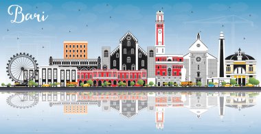 Bari İtalya şehir manzarası ile gri binalar, mavi gökyüzü ve yansımaları. Vektör çizim. İş seyahat ve Turizm kavramı Modern mimariye sahip. Bari Cityscape yerler ile.
