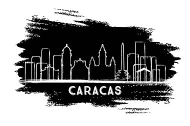Caracas Venezuela şehir manzarası siluet. Elle çizilmiş kroki. Vektör çizim. İş seyahat ve Turizm kavramı Modern mimariye sahip. Caracas Cityscape yerler ile.