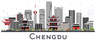 Chengdu Çin manzarası ile gri beyaz izole binalar. Vektör çizim. İş seyahat ve Turizm kavramı Modern mimariye sahip. Chengdu Cityscape yerler ile.