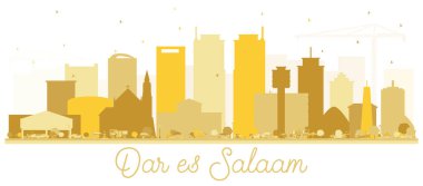 Dar Es Salaam Tanzanya manzarası altın siluet. Vektör çizim. Turizm tanıtımı, afiş veya Web sitesi için basit düz kavramı. Dar Es Salaam Cityscape yerler ile.