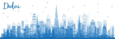 Anahat Dubai Uae manzarası ile mavi binalar. Vektör çizim. İş seyahat ve Turizm illüstrasyon Modern mimariye sahip. Dubai Cityscape yerler ile.