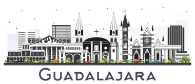 Guadalajara Meksika manzarası ile gri beyaz izole binalar. Vektör çizim. İş seyahat ve Turizm kavramı tarihi mimarisi ile. Guadalajara Cityscape yerler ile.