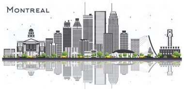 Montreal Kanada şehir manzarası ile gri beyaz arka plan üzerinde izole binalar. Vektör çizim. İş seyahat ve Turizm kavramı Modern mimariye sahip. Montreal Cityscape yerler ile.