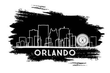 Orlando Florida şehir manzarası siluet. Elle çizilmiş kroki. Vektör çizim. İş seyahat ve Turizm kavramı Modern mimariye sahip. Orlando Cityscape yerler ile.
