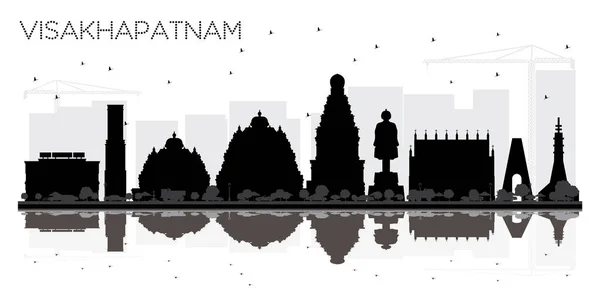 Visakhapatnam India City Skyline Schwarz Weiße Silhouette Mit Spiegelungen Einfaches — Stockvektor