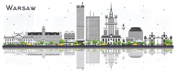 华沙波兰城市天际线与灰色建筑隔绝在白色背景 矢量插图 商务旅游和旅游理念与历史建筑 华沙城市景观与地标 — 图库矢量图片