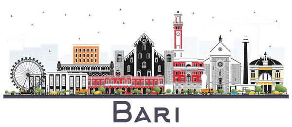 Bari Italy City Skyline Com Edifícios Cinzentos Isolados Branco Ilustração —  Vetores de Stock