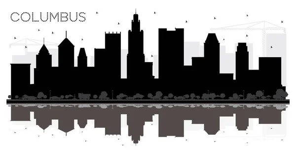 Columbus Ohio City Skyline Silueta Blanco Negro Con Reflejos Concepto — Vector de stock
