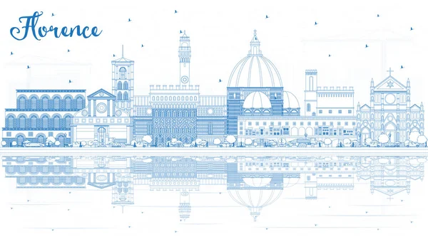 Delinear Florencia Italia Ciudad Skyline Con Edificios Azules Reflexiones Ilustración — Vector de stock