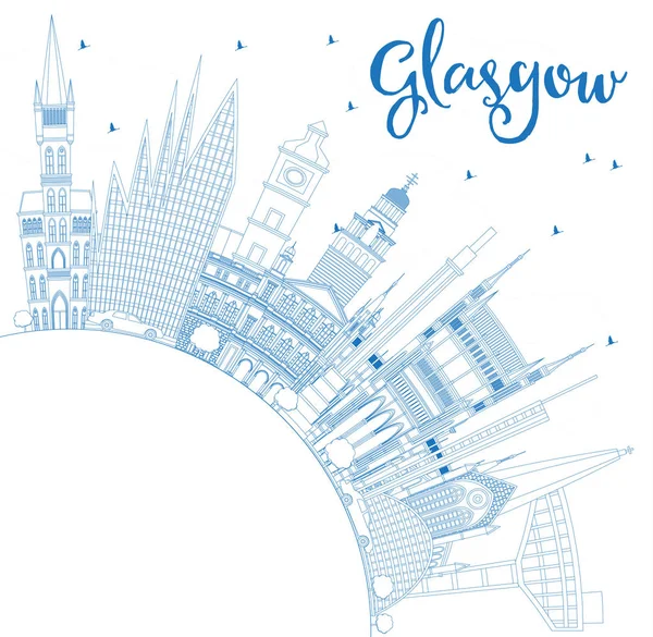 Umreißen Glasgower Skyline Mit Blauen Gebäuden Und Kopierraum Vektorillustration Geschäftsreise — Stockvektor