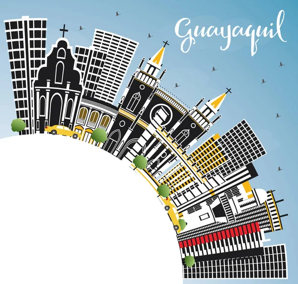 Guayaquil Ciudad Ecuador Skyline Con Edificios Color Cielo Azul Espacio — Vector de stock