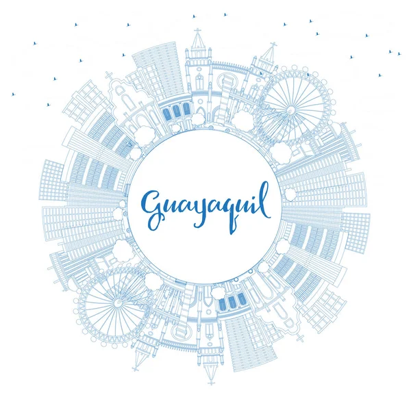 Контур Guayaquil Ecuador City Skyline Голубыми Зданиями Копирования Пространства Векторная — стоковый вектор