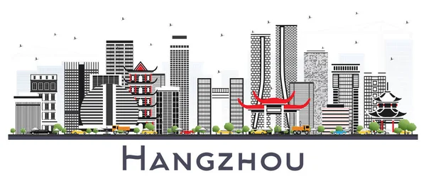 Hangzhou China City Skyline Avec Bâtiments Gris Isolés Sur Blanc — Image vectorielle