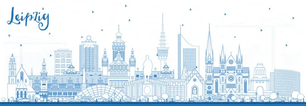 德国莱比锡市蓝楼天际线轮廓 病媒说明 具有历史建筑的商务旅行和旅游概念 莱比锡市具有地标的景观 — 图库矢量图片