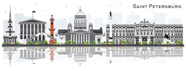 グレーの建物が白い背景で隔離のサンクトペテルブルク ロシア スカイライン ベクトルの図 ビジネス旅行や観光の概念です サンクトペテルブルク市街のランドマークと — ストックベクタ