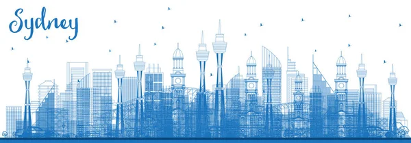 Zarys Panoramę Sydney Australia Niebieskie Budynki Ilustracja Wektorowa Podróże Służbowe — Wektor stockowy