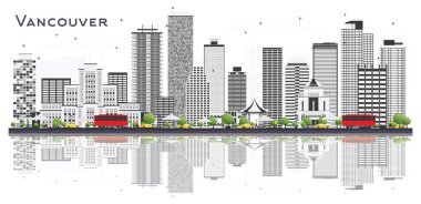 Gri beyaz arka plan üzerinde izole binalar ile Vancouver Kanada şehir manzarası. Vektör çizim. İş seyahat ve Turizm kavramı ile Modern binalar. Vancouver Cityscape yerler ile.