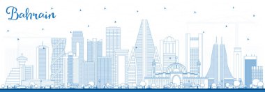 Blue Buildings ile Bahreyn City Skyline 'ın ana hatları. Vektör İllüstrasyonu. Modern Mimariyle İş Seyahatleri ve Turizm Konsepti. Tarihi Simgelerle Bahreyn Şehri.