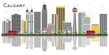 Calgary Kanada şehir manzarası ile gri binalar ve beyaz arka plan üzerine düşünceler. Vektör çizim. İş seyahat ve Turizm kavramı ile Modern binalar. Calgary Cityscape yerler ile.