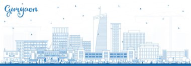 Gurgaon India City Skyline ve Blue Buildings 'in ana hatları. Vektör İllüstrasyonu. Modern Mimariyle İş Seyahatleri ve Turizm Konsepti. Tarihi Simgeli Gurgaon Şehir Manzarası.