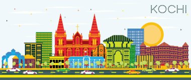 Kochi India City Skyline with Color Buildings and Blue Sky. Vector Illustration. Business Travel and Tourism Concept with Historic Architecture. Kochi Cityscape with Landmarks. clipart