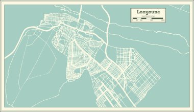 Retro tarzı: Laayoune Sahara şehir haritası. Anahat harita. Vektör çizim.