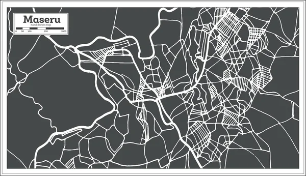 Maseru Lesoto Mapa Cidade Estilo Retro Mapa Contorno Ilustração Vetorial — Vetor de Stock