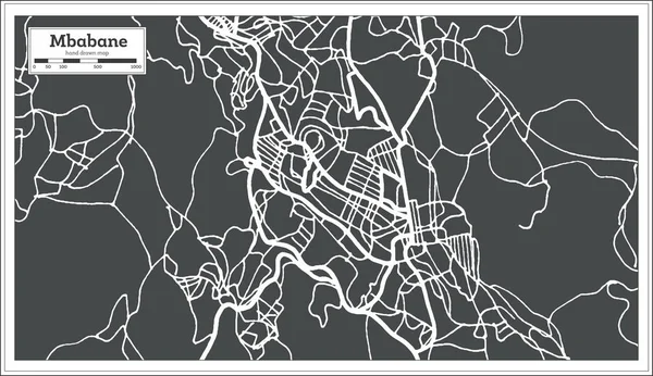 Retro Tarzı Şehir Svaziland Şehir Haritası Anahat Harita Vektör Çizim — Stok Vektör