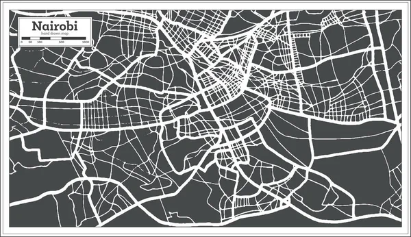 Nairobi Kenia Mapa Ciudad Estilo Retro Mapa Del Esquema Ilustración — Vector de stock