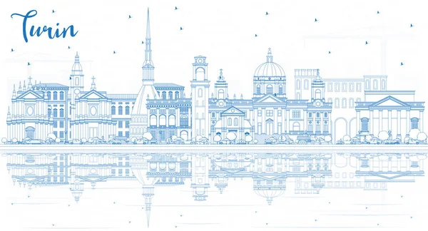 Outline Turin Italy City Skyline Blue Buildings Reflections Vector Illustration — Stock Vector