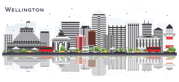 ウェリントン新しいニュージーランド都市スカイライン白い背景で隔離の建物 ベクトルの図 ビジネス旅行と観光概念と近代建築 ランドマークとウェリントン都市景観 — ストックベクタ