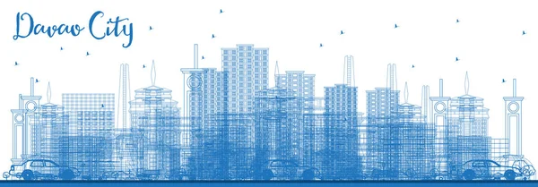 Zarys Davao City Filipiny Skyline Niebieskie Budynki Ilustracja Wektorowa Business — Wektor stockowy