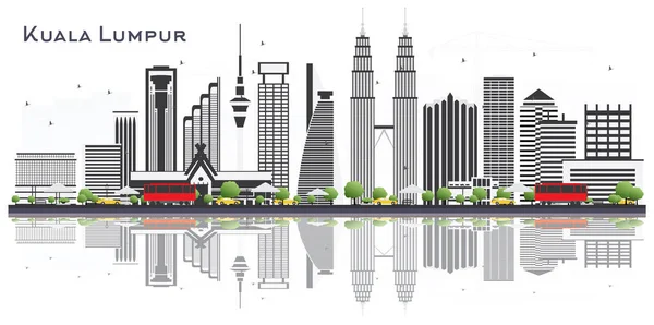 白い背景に分離されたグレーの建物クアラルンプール マレーシア シティ スカイライン ベクトルの図 ビジネス旅行と観光のコンセプトの建物 クアラルンプールのランドマークと都市景観 — ストックベクタ