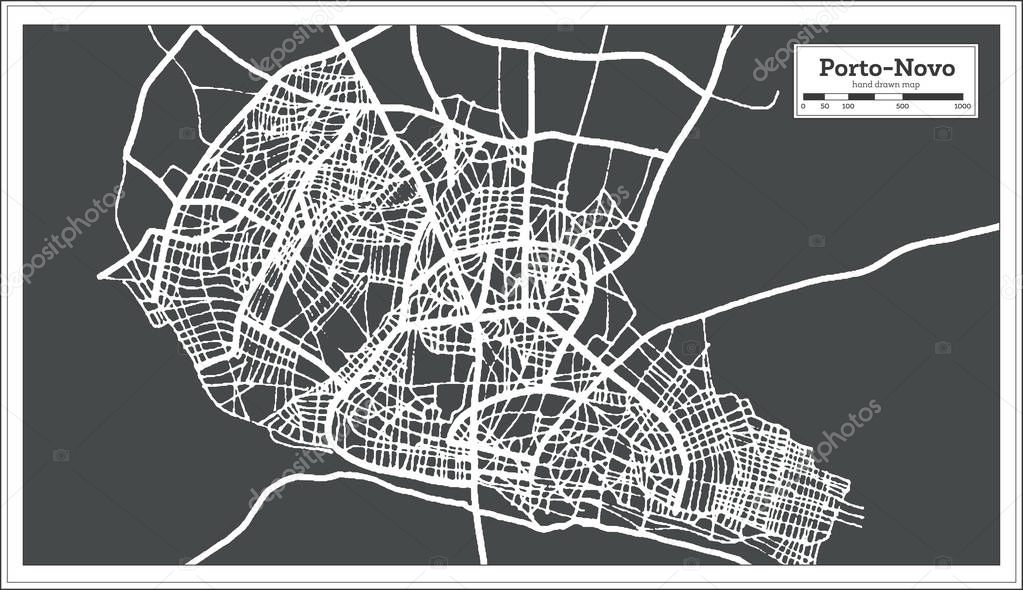 Porto Novo Benin City Map in Retro Style. Outline Map. Vector Illustration.