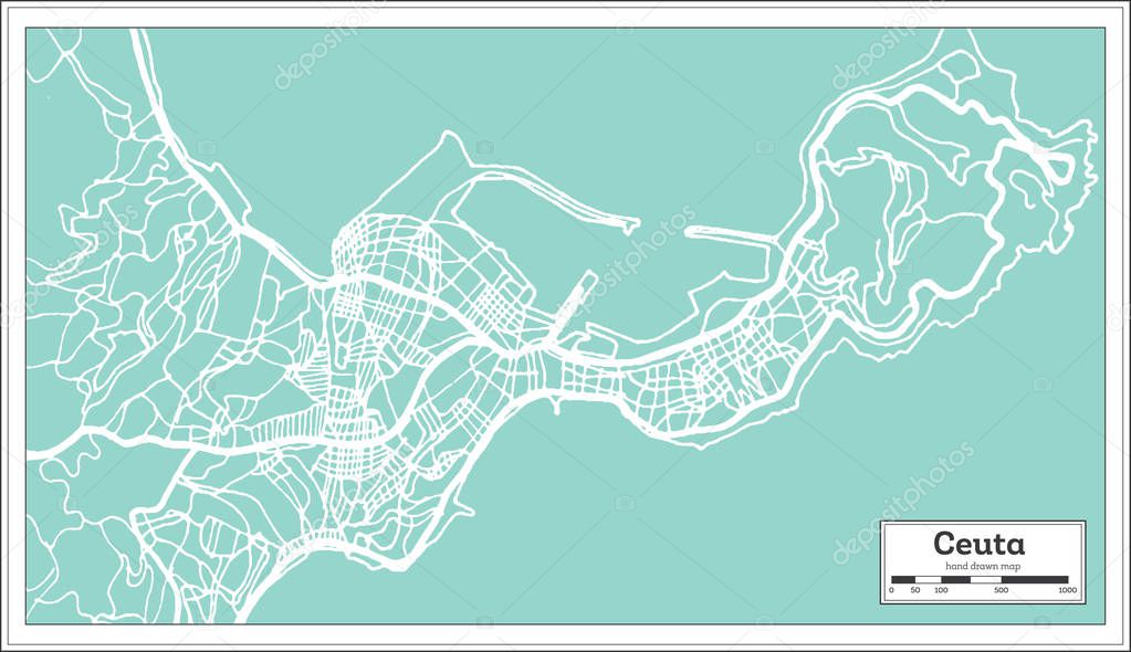 Ceuta Spain City Map in Retro Style. Outline Map. Vector Illustration.