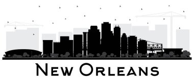 Yeni Orleans Louisiana şehir manzarası siluet siyah üzerinde beyaz izole binalar. Vektör çizim. İş seyahat ve Turizm kavramı Modern mimariye sahip. New Orleans ABD Cityscape yerler ile.