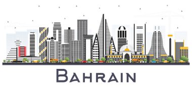 Gri binalar ile Bahreyn şehir manzarası. Vektör çizim. İş seyahat ve Turizm kavramı Modern mimariye sahip. Bahreyn Cityscape yerler ile.