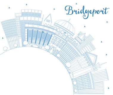 Anahat Bridgeport Connecticut şehir manzarası ile mavi binalar ve kopya alanı. Vektör çizim. Seyahat ve Turizm kavramı tarihi mimarisi ile. Bridgeport ABD Cityscape yerler ile.