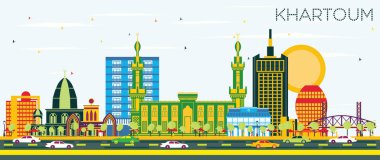 Hartum Sudan şehir manzarası renkli binalar ve mavi gökyüzü. Vektör çizim. İş seyahat ve Turizm kavramı tarihi mimarisi ile. Khartoum Cityscape yerler ile.
