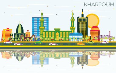 Hartum Sudan şehir manzarası ile renk binalar, mavi gökyüzü ve yansımaları. Vektör çizim. İş seyahat ve Turizm kavramı tarihi mimarisi ile. Khartoum Cityscape yerler ile.
