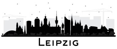 Leipzig Almanya şehir manzarası siluet siyah üzerinde beyaz izole binalar. Vektör çizim. İş seyahat ve Turizm kavramı tarihi mimarisi ile. Leipzig Cityscape yerler ile.