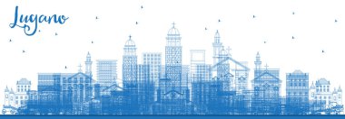 Outline Lugano Switzerland Skyline with Blue Buildings. Vector Illustration. Business Travel and Tourism Illustration with Historic Architecture. Lugano Cityscape with Landmarks. clipart