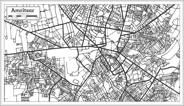 Amritsar Índia City Map Estilo Retro Mapa Contorno Ilustração Vetorial — Vetor de Stock