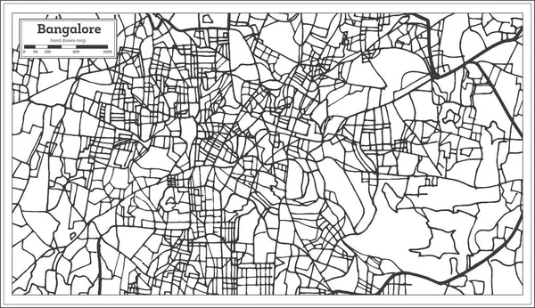班加罗尔印度城市地图复古风格 轮廓图 矢量插图 — 图库矢量图片