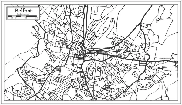 Belfast Irlanda Mapa Ciudad Estilo Retro Mapa Del Esquema Ilustración — Archivo Imágenes Vectoriales