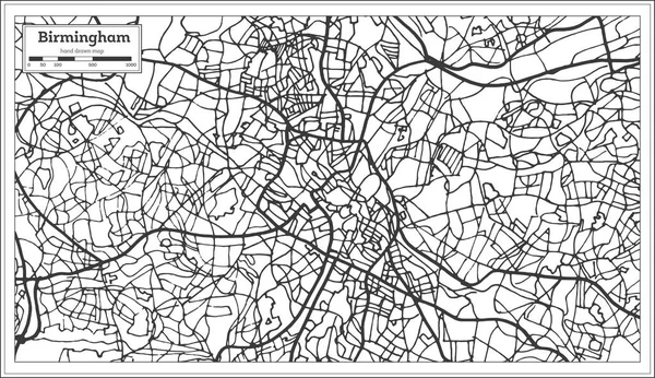 Birmingham City Map Retro Style Outline Map Vector Illustration — Stock Vector