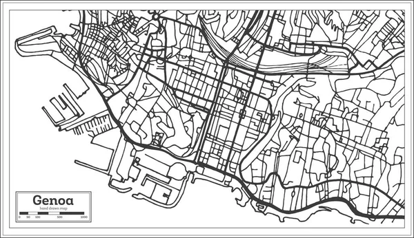Cenova Talya Şehir Haritası Retro Tarzı Anahat Harita Vektör Çizim — Stok Vektör