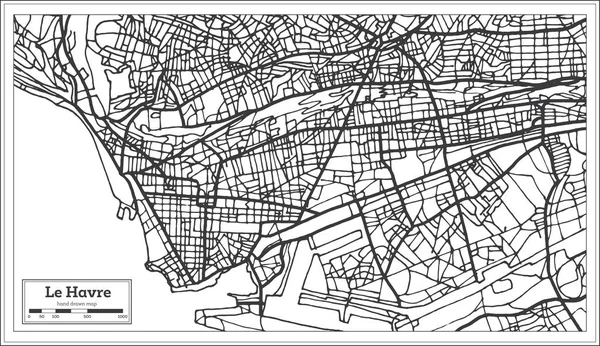勒阿弗尔法国城市地图复古风格 轮廓图 矢量插图 — 图库矢量图片
