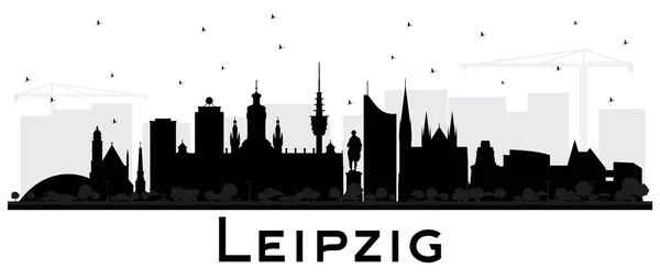 Leipzig Germany City Skyline Silhouette Com Edifícios Negros Isolados Branco —  Vetores de Stock